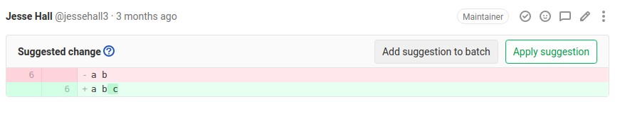 Add another suggestion to a batch A code change suggestion displayed, with the add-more suggestion option highlighted.